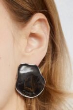 Battered Silver Oval Earring - Image 3