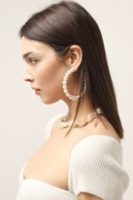 XL Faux Pearl Hoop Earrings - Image 4