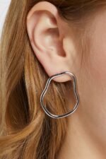 Battered Silver Oval Earring - Image 2